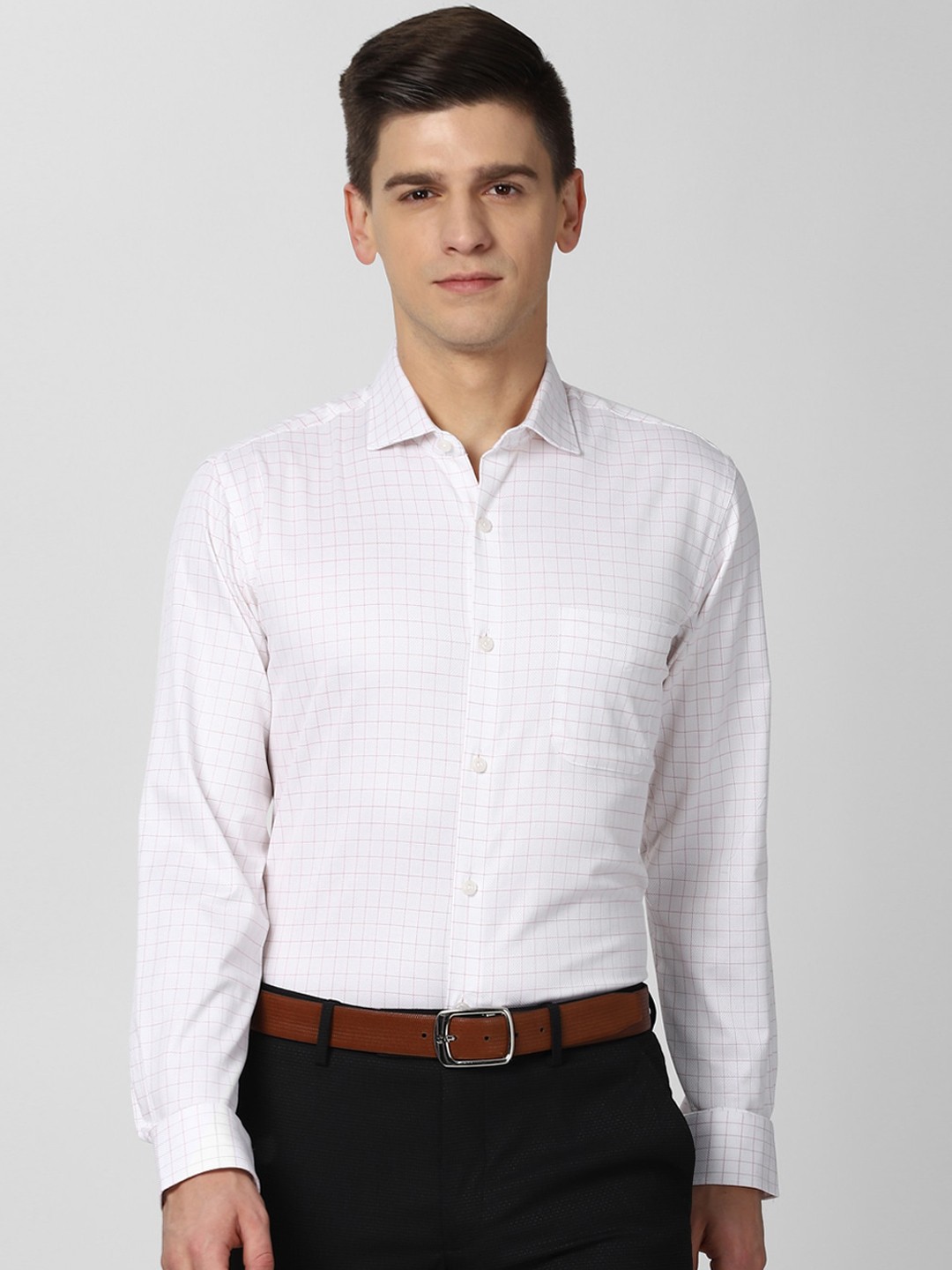 

Peter England Elite Men White Pure Cotton Checked Opaque Formal Shirt