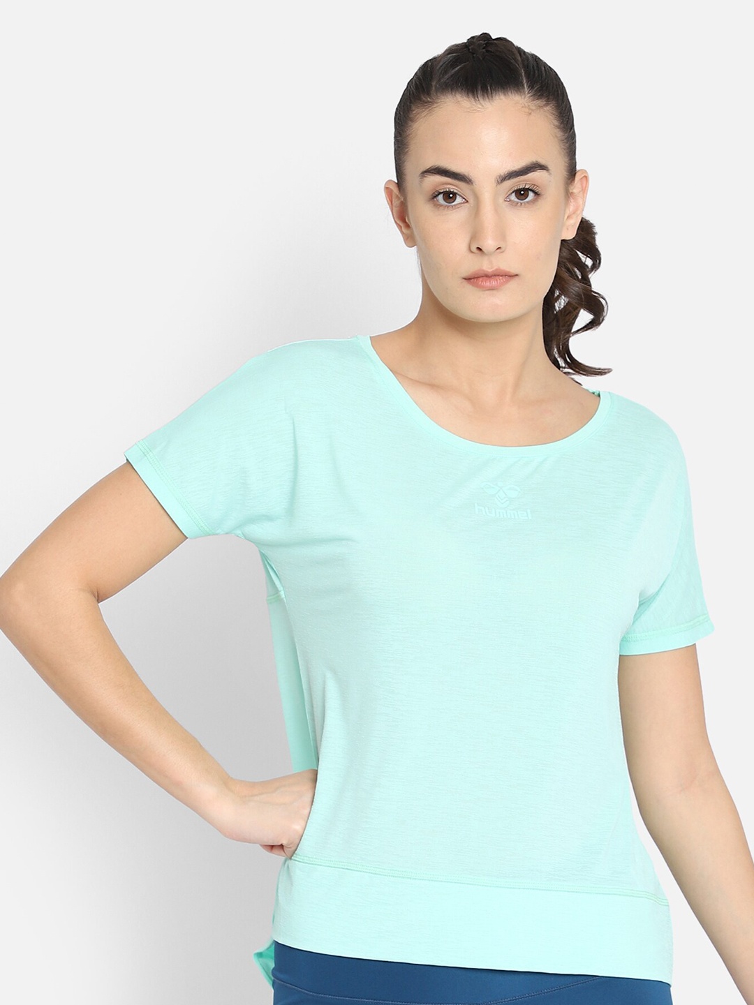 

hummel Women Light Green Solid Round-Neck T-shirt