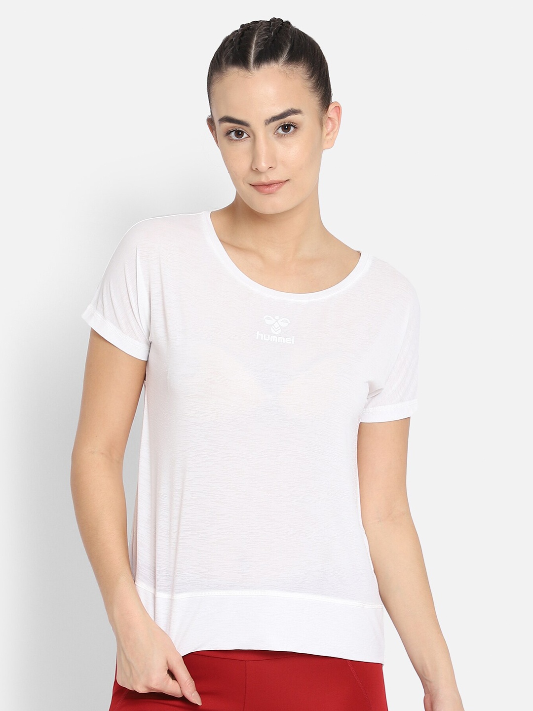 

hummel Women White Logo Printed Round-Neck T-shirt