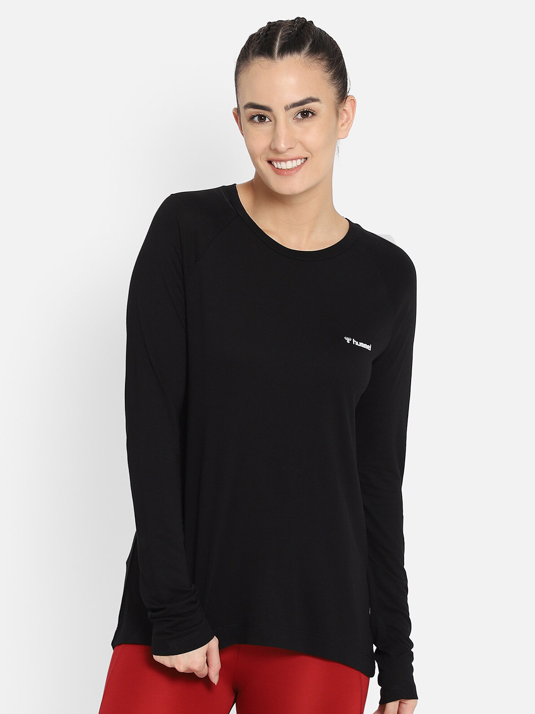 

hummel Women Black Logo Printed Round-Neck T-shirt