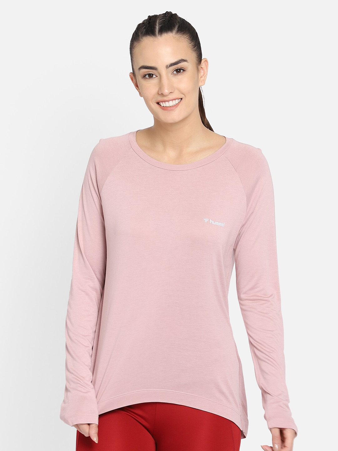 

hummel Women Pink Solid Round Neck T-shirt