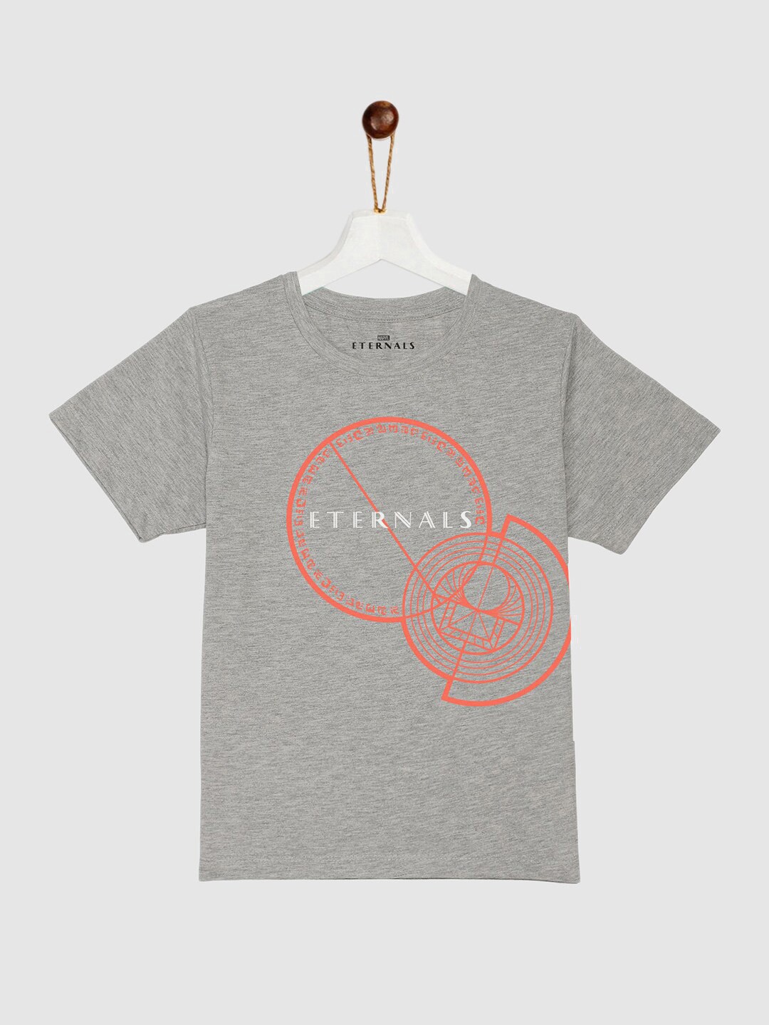 

YK Marvel Boys Grey Melange & Red Eternals Printed Pure Cotton T-shirt