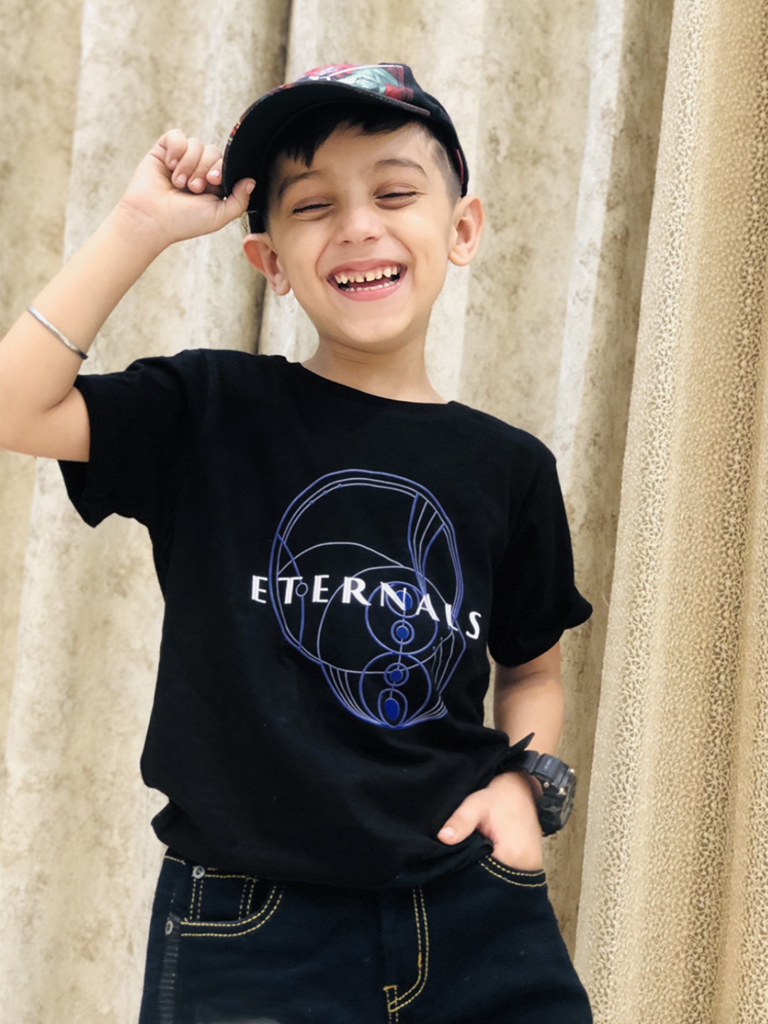

YK Marvel Boys Black & Blue Eternals Printed Pure Cotton T-shirt