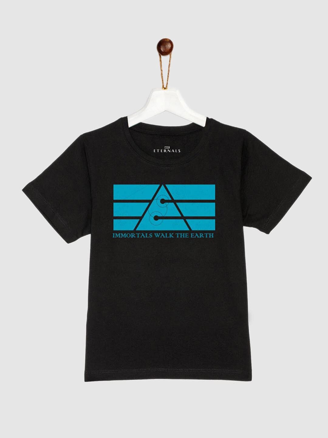 

YK Marvel Boys Black & Blue Eternals Printed Pure Cotton T-shirt