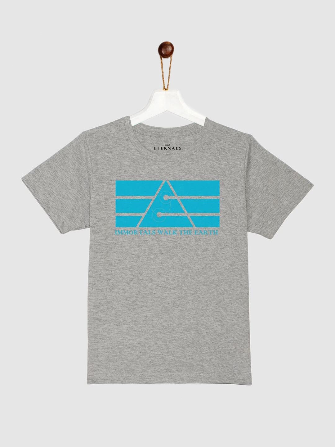 

YK Marvel Boys Grey Melange & Blue Eternals Printed Pure Cotton T-shirt