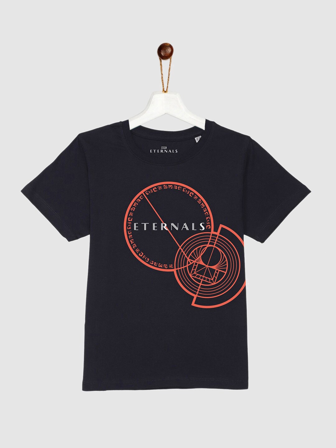 

YK Marvel Boys Navy Blue & Orange Eternals Printed Pure Cotton T-shirt