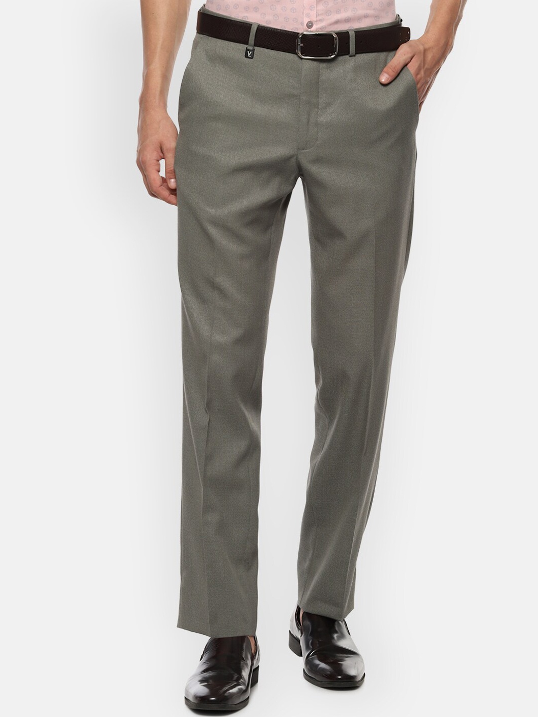 

V Dot Men Grey Textured Slim Fit Formal Trousers