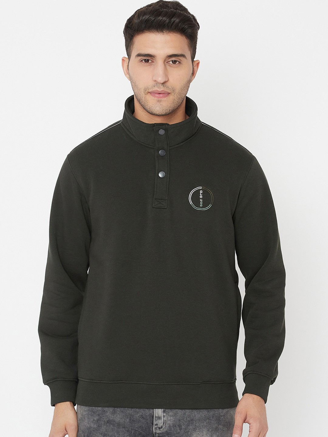 

Octave Men Olive Green Fleece Sweatshirt