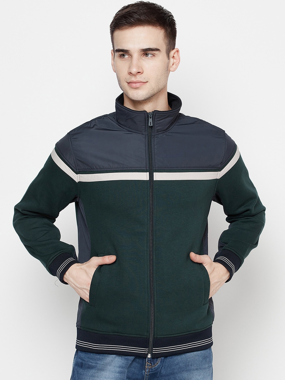 

Octave Men Green Colourblocked Fleece Sweatshirt