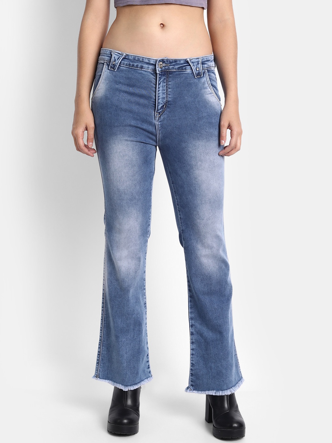 

BROADSTAR Women Blue Jean Bootcut Low-Rise Heavy Fade Stretchable Jeans