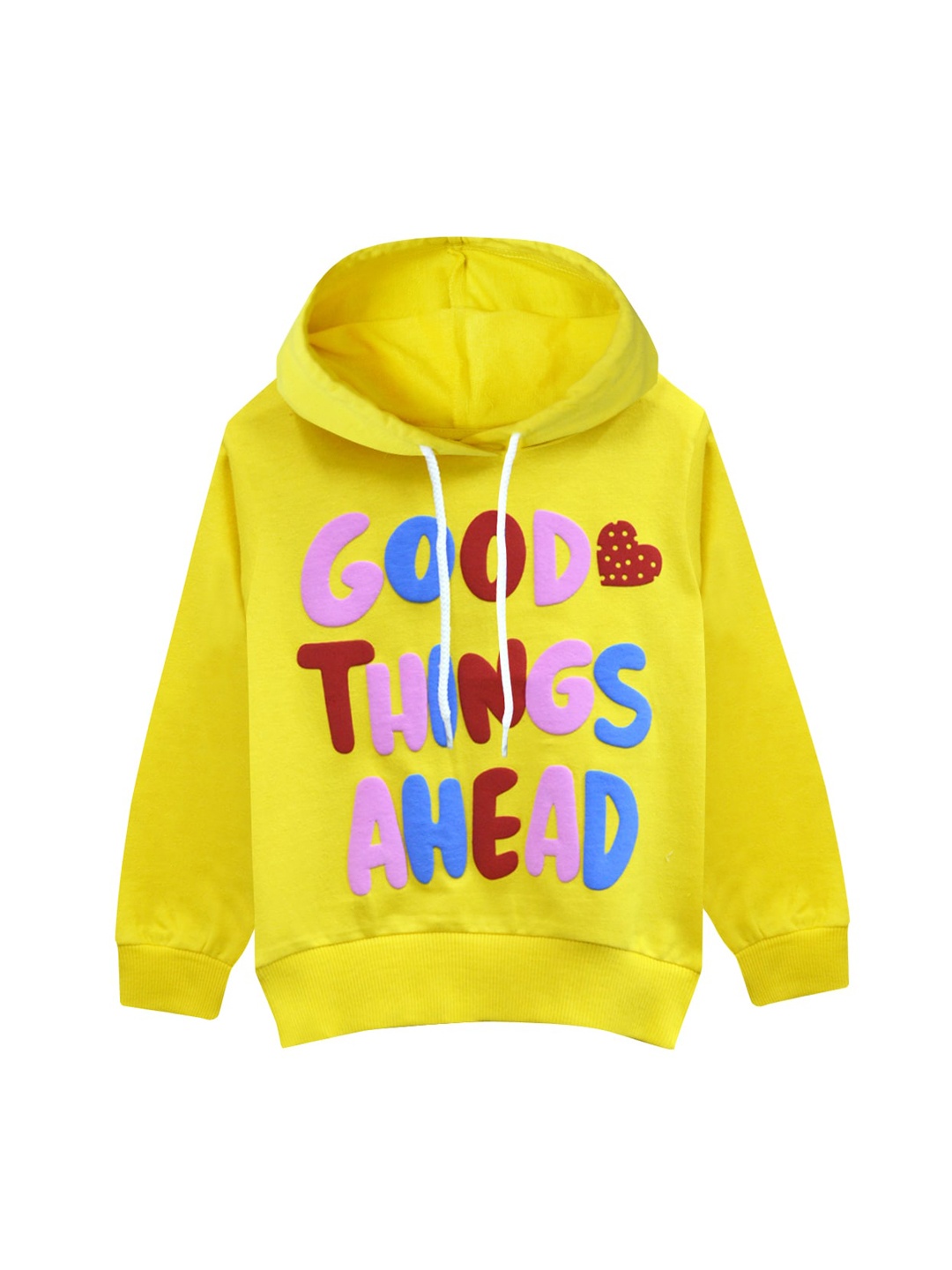 

A T U N Girls Yellow Printed Hooded Sweatshirt