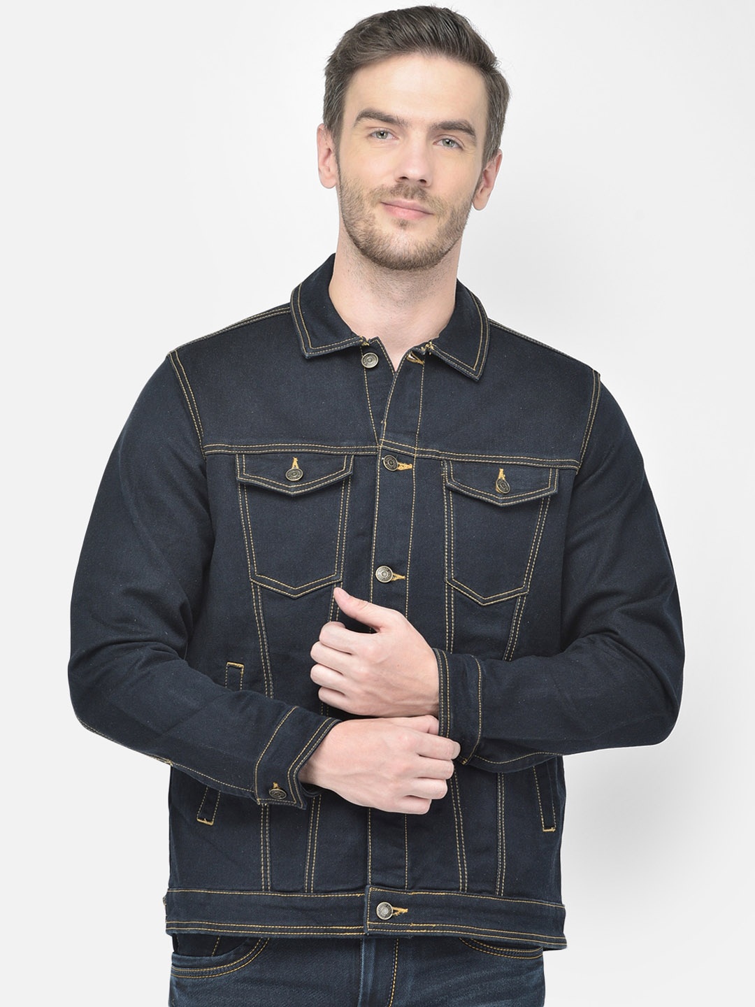 

Canary London Men Navy Blue Solid Denim Jacket