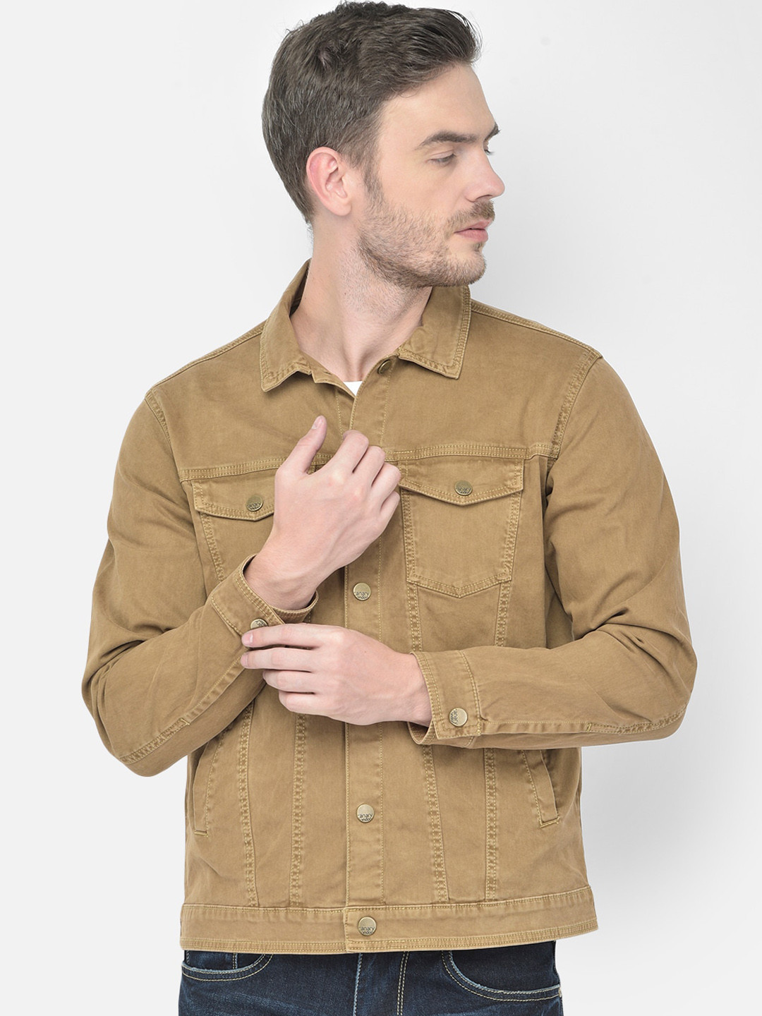 

Canary London Men Khaki Solid Denim Jacket