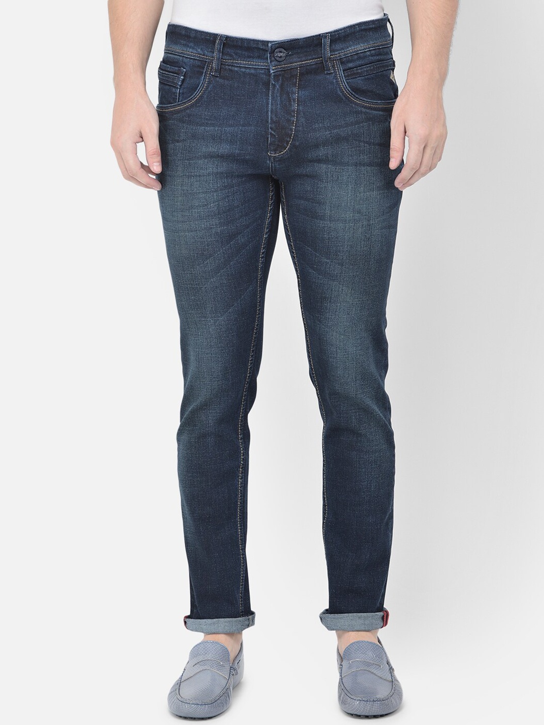 

American Archer Men Blue Smart Skinny Fit Low-Rise Heavy Fade Stretchable Jeans