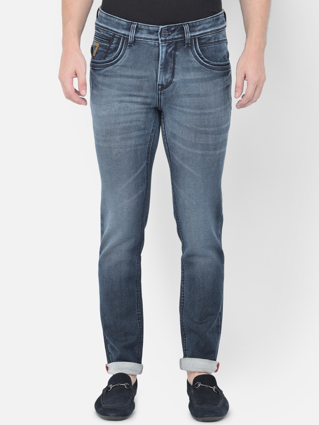 

American Archer Men Blue Smart Skinny Fit Low-Rise Heavy Fade Stretchable Jeans