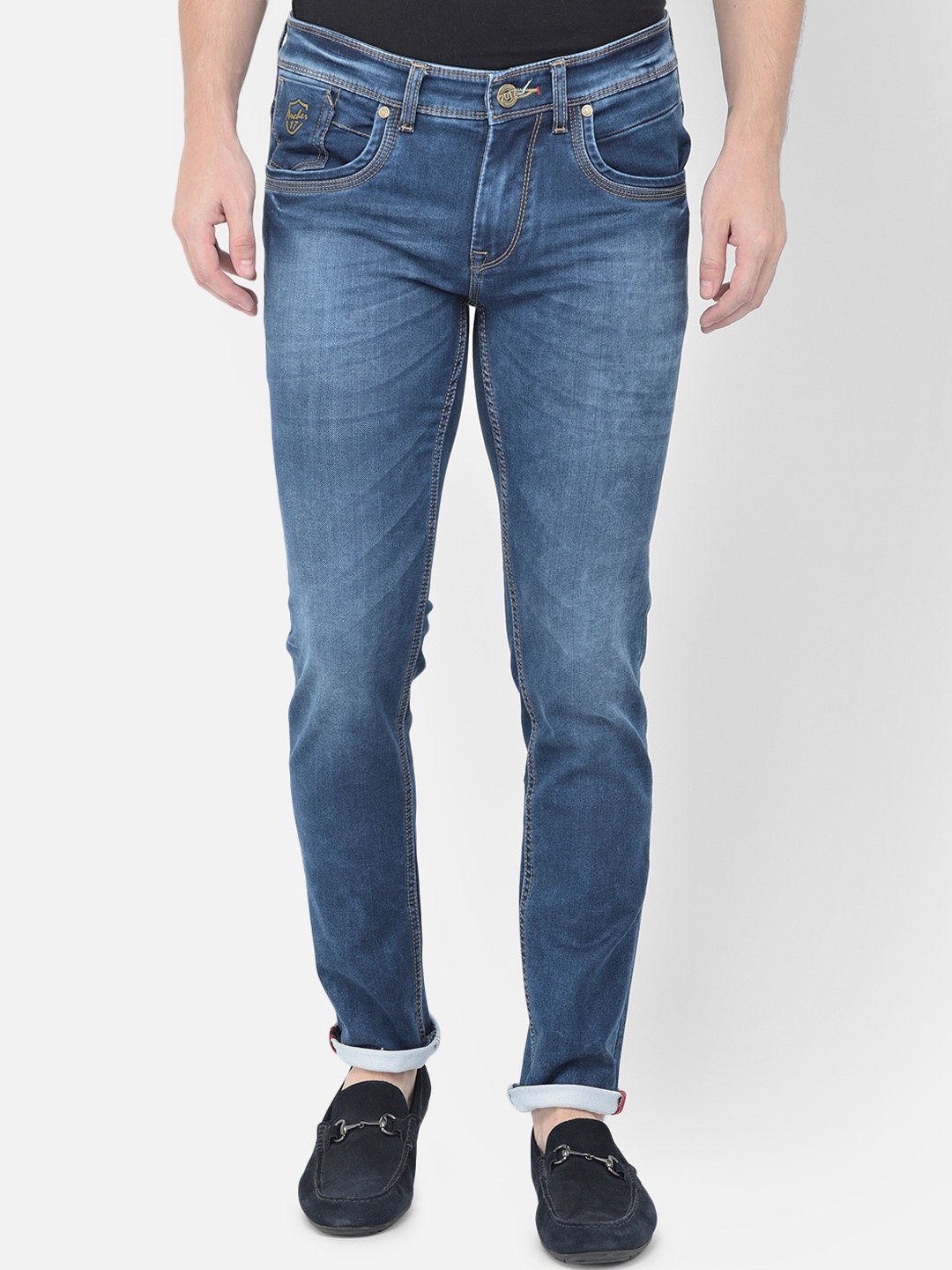 

American Archer Men Blue Smart Skinny Fit Low-Rise Heavy Fade Stretchable Jeans