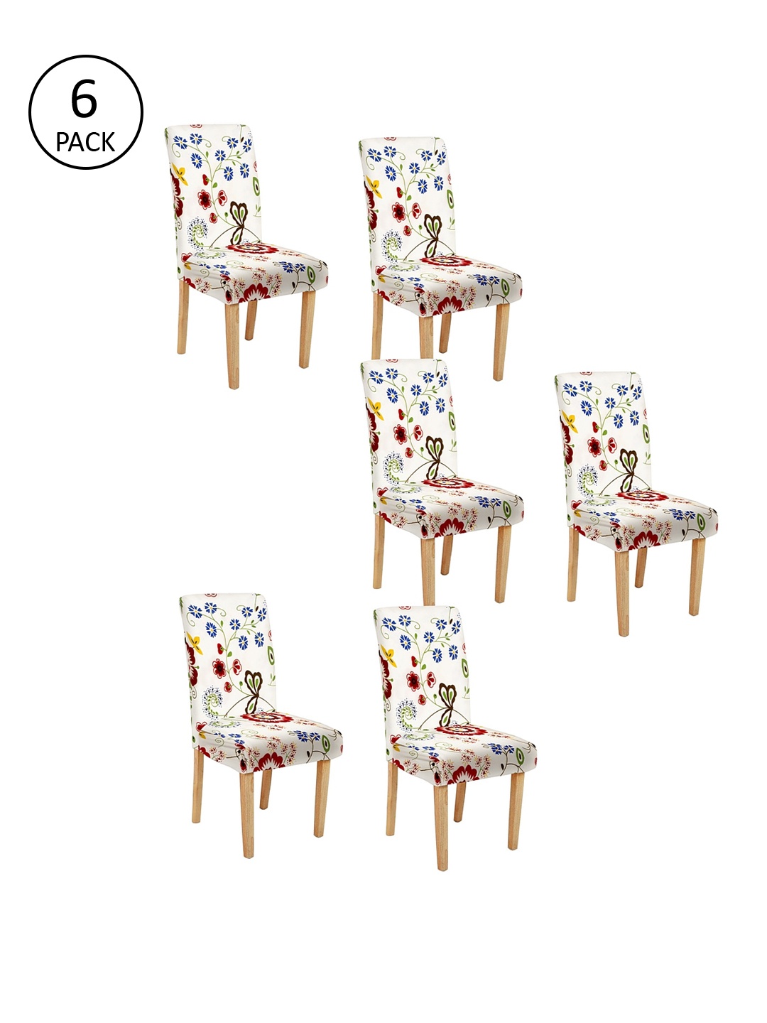 

Cortina Set Of 6 White & Red Printed Chair Covers