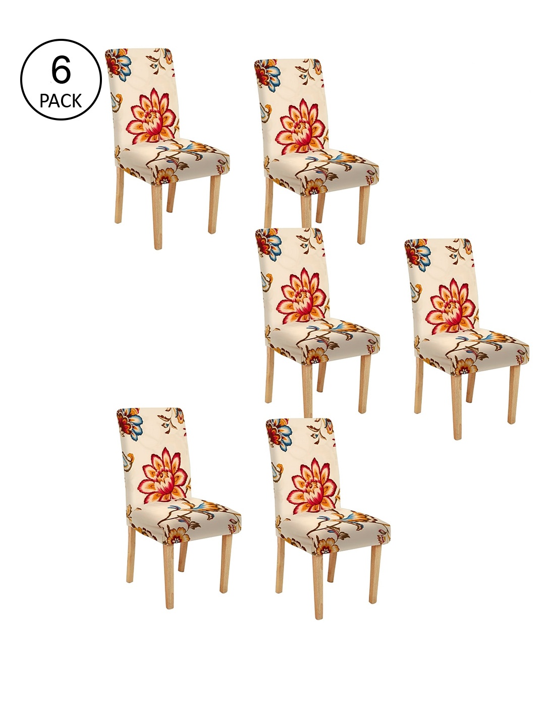 Cortina Set Of 6 Beige & Blue Printed Chair Covers