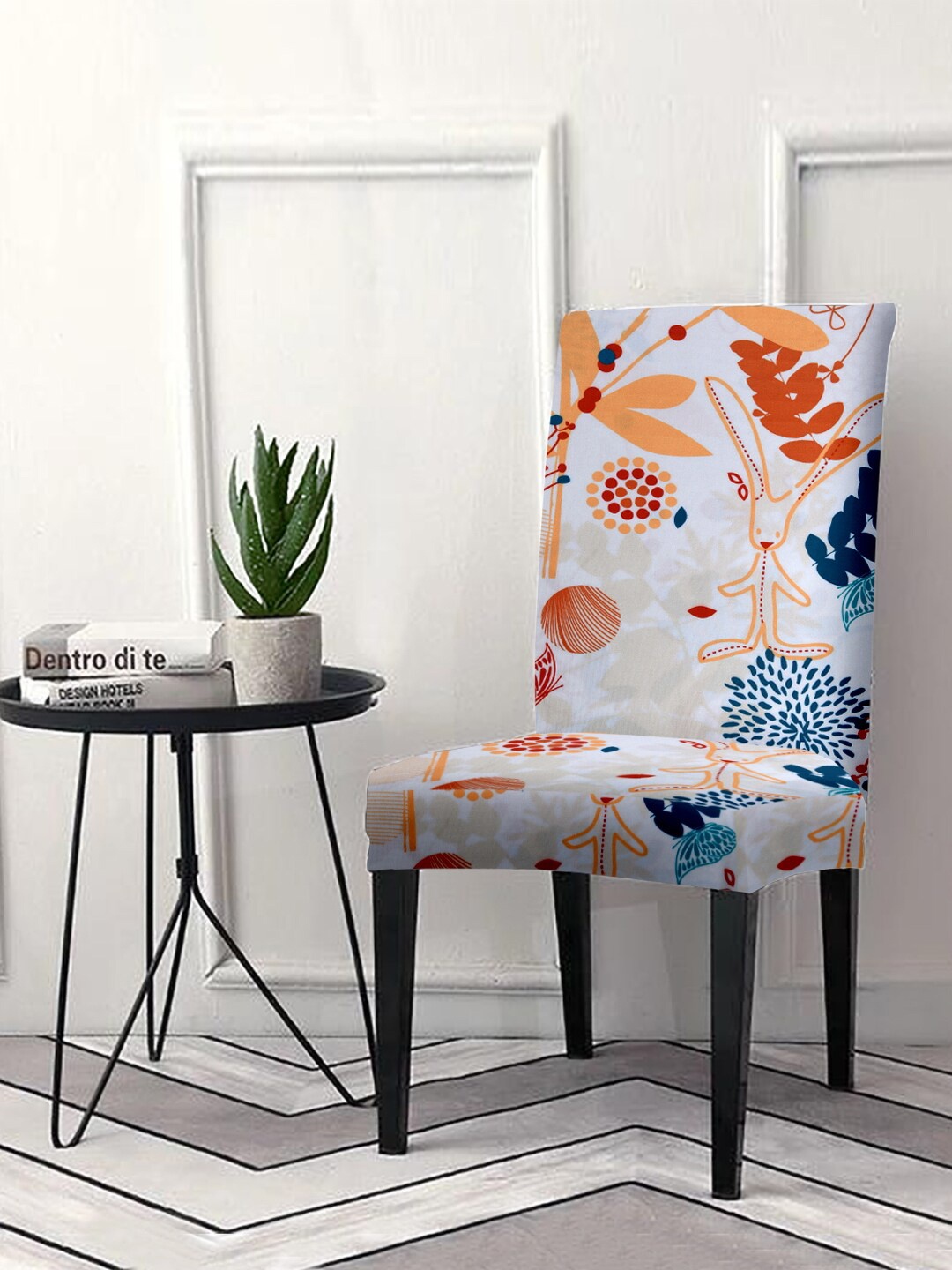 

Cortina Set Of 6 White & Blue Printed Chair Covers