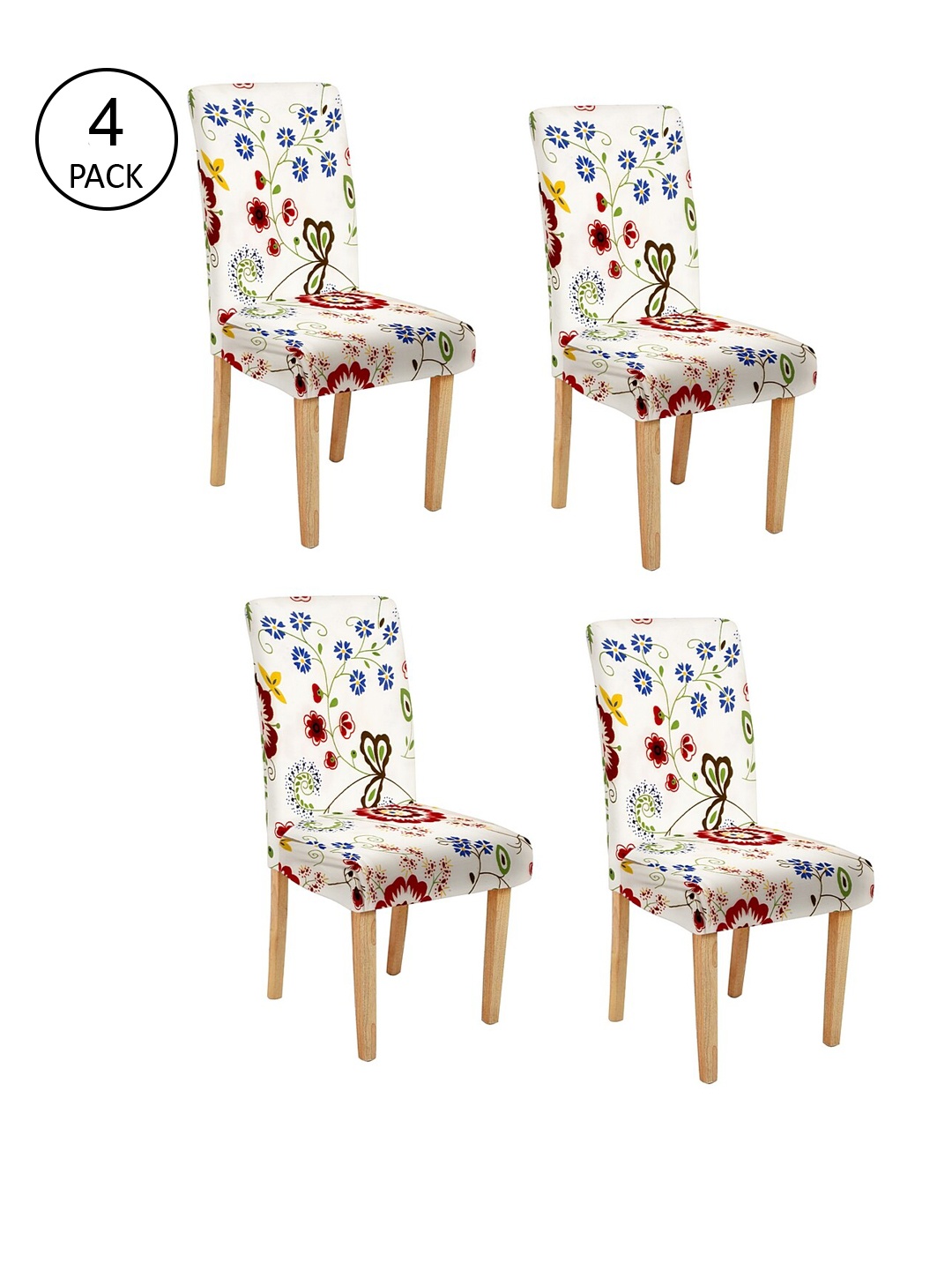 

Cortina Set Of 4 White Floral Printed Chair Covers