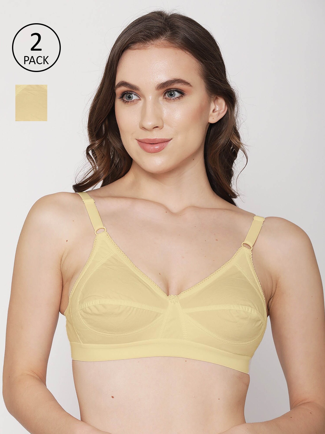 

Kalyani Pack of 2 Lace Cotton Detailing T-shirt Bra, Beige
