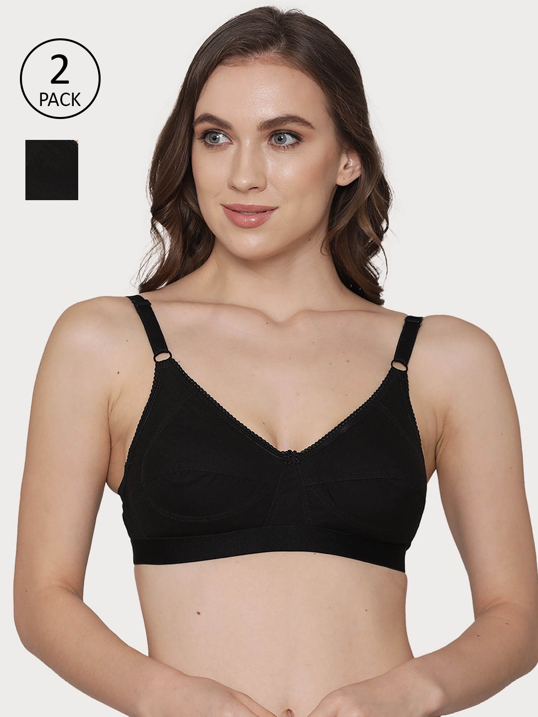 

Kalyani Pack Of 2 Black Lace Detail T-shirt Bras