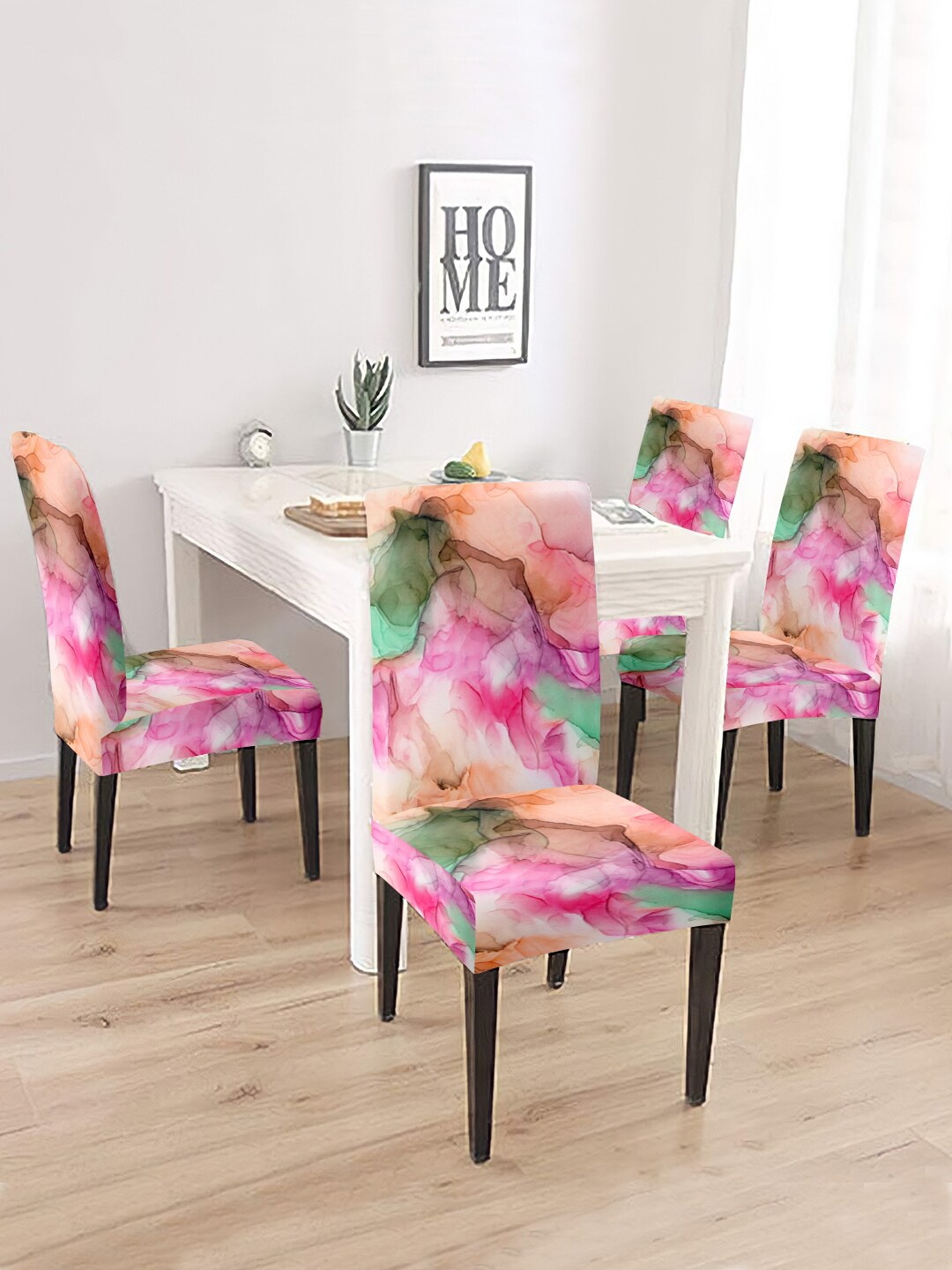 

Cortina Pink & Green 4 Pieces Printed Removable Chair Covers
