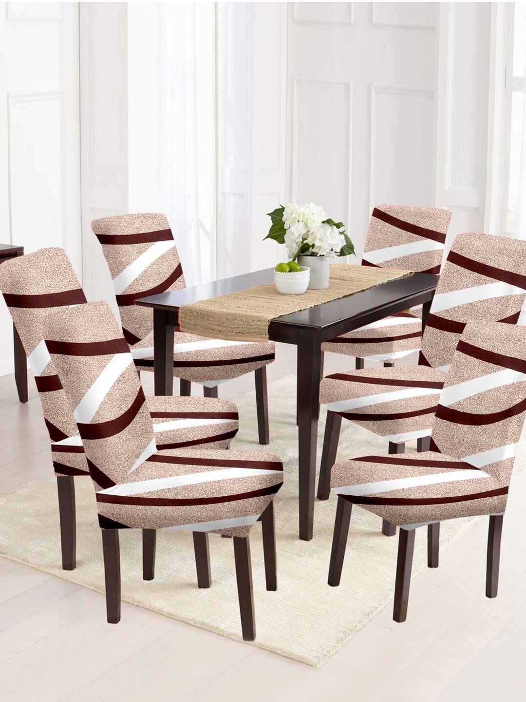 Cortina Beige & Grey 6 Pieces Printed Chair Covers