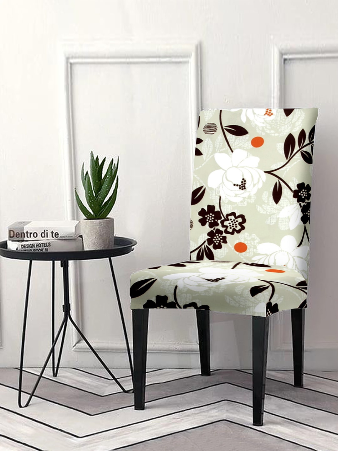 Cortina Beige & Black 6 Pieces Printed Chair Cover