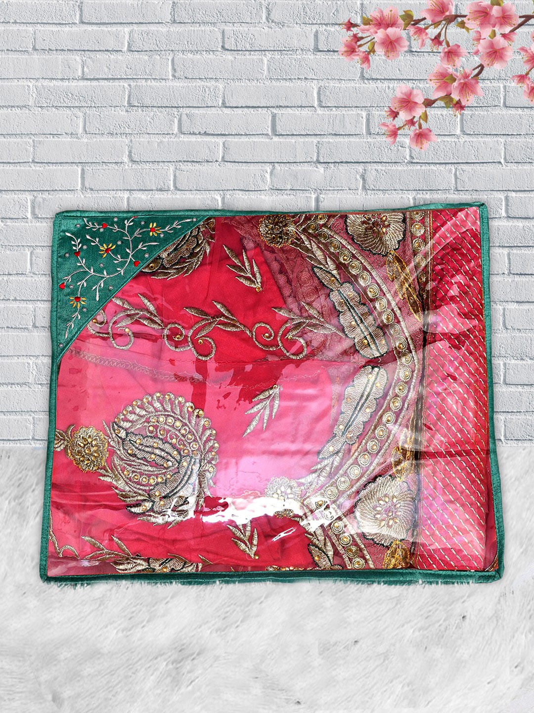 

Kuber Industries Set Of 6 Embroidered Saree Cover With Transparent Top Organizer, Green
