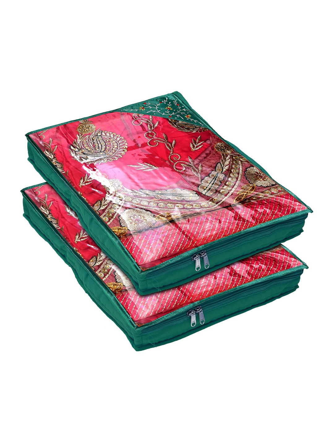 

Kuber Industries Pack Of 2 Green Embroidered Saree Covers