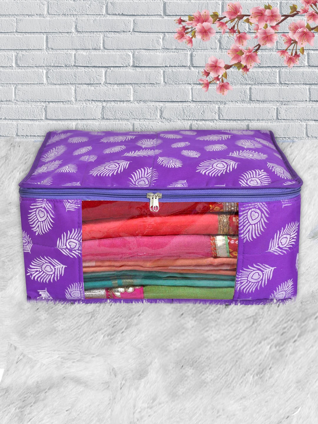 

Kuber Industries Purple Pack of 6 Leaf Printed Saree Cover With Transparent Window