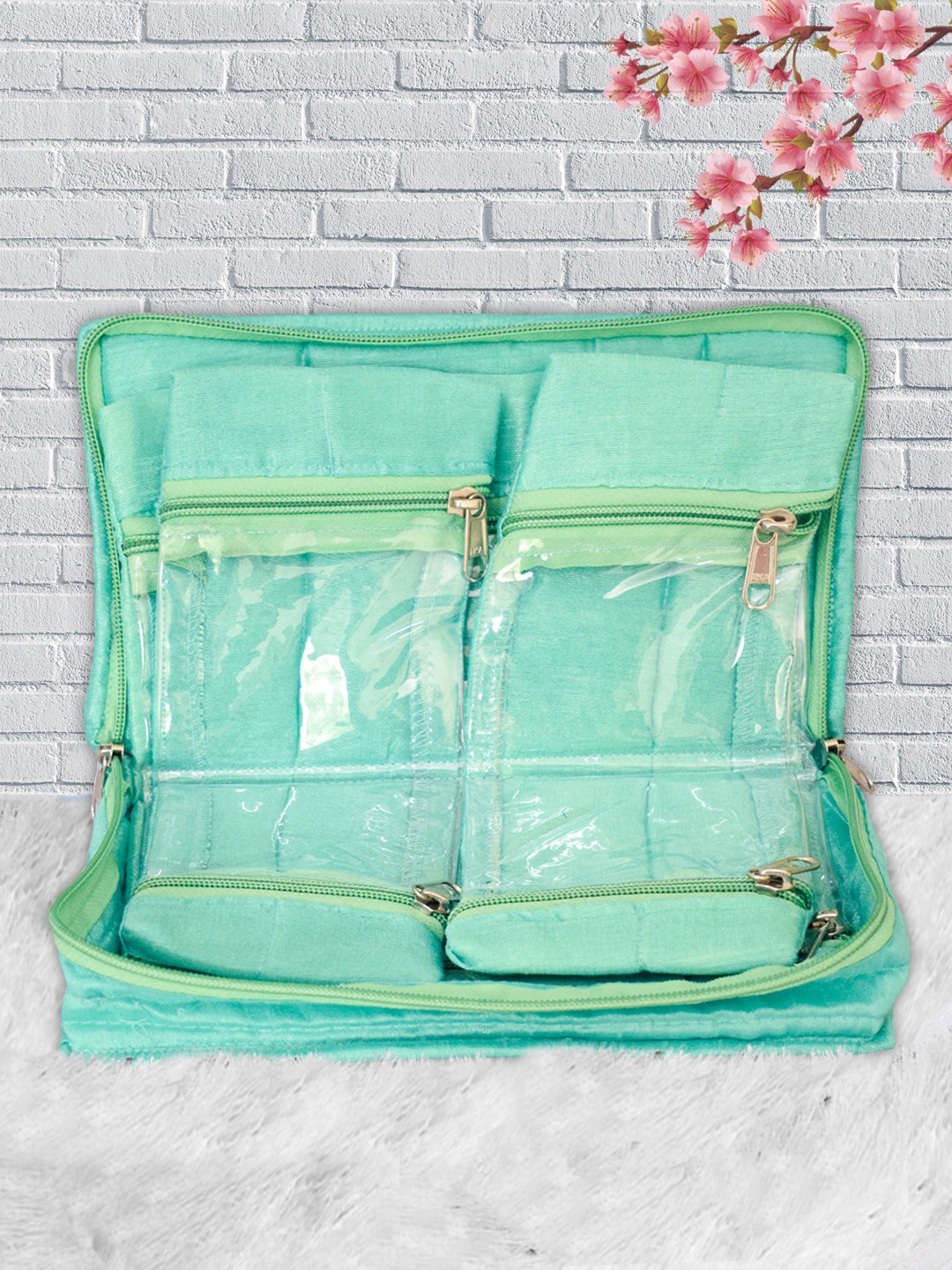 

Kuber Industries Green Embroidery Design Portable Jewellery Organizer