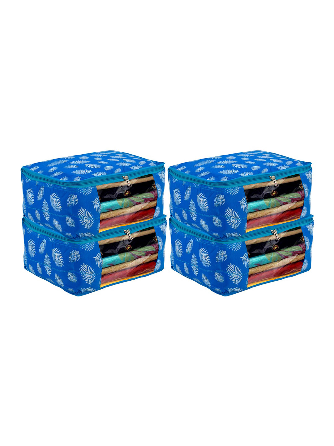 

Kuber Industries Blue & White 4 Pieces Printed Foldable Cotton Saree Organizers