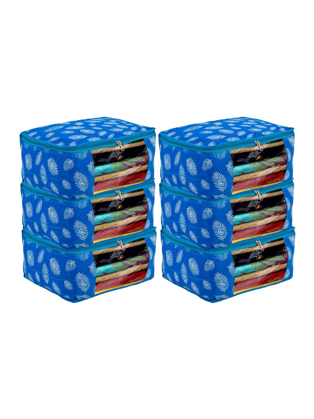 

Kuber Industries Blue & White 6 Pieces Printed Foldable Cotton Saree Organizers