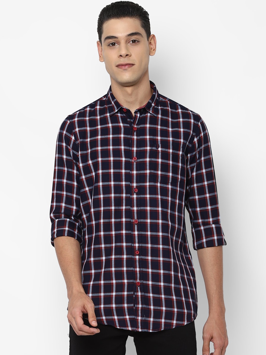 

Allen Solly Sport Men Navy Blue Tartan Checks Opaque Checked Casual Shirt