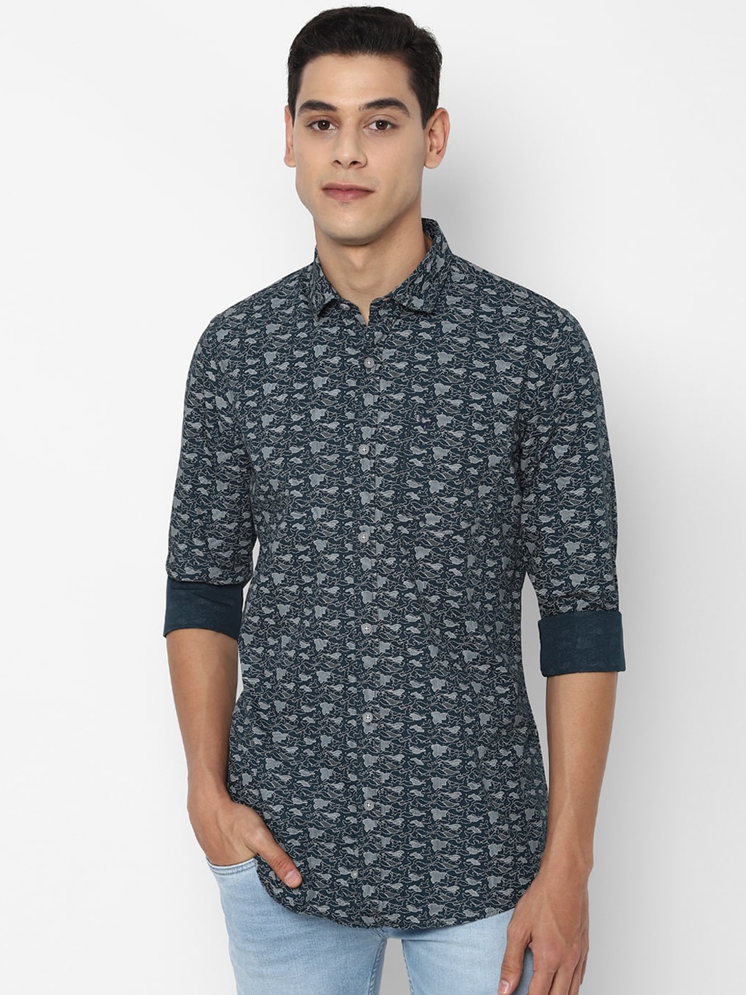 

Allen Solly Sport Men Navy Blue Opaque Printed Casual Shirt