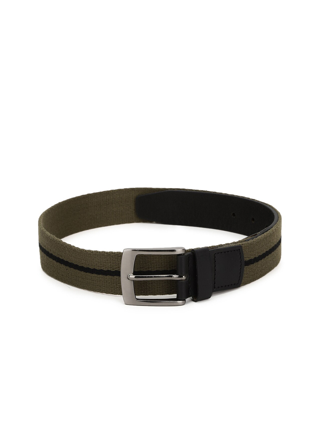 

Peter England Men Olive Striped Canvas Belt