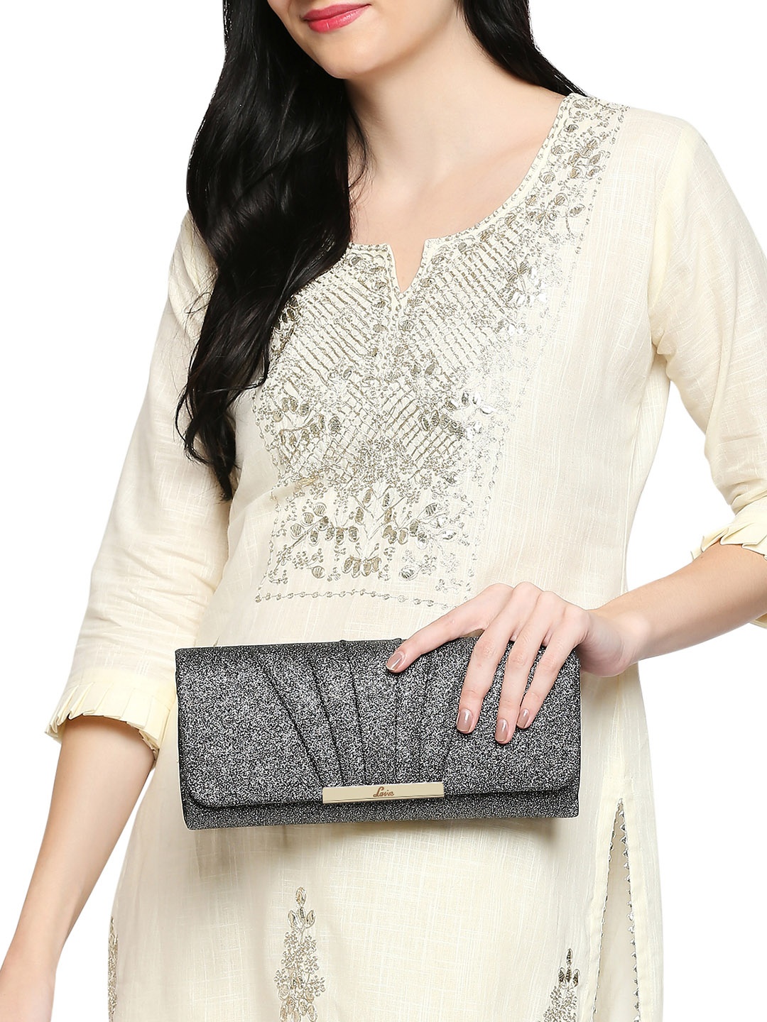 

Lavie Dazz Black Shimmer Foldover Clutch