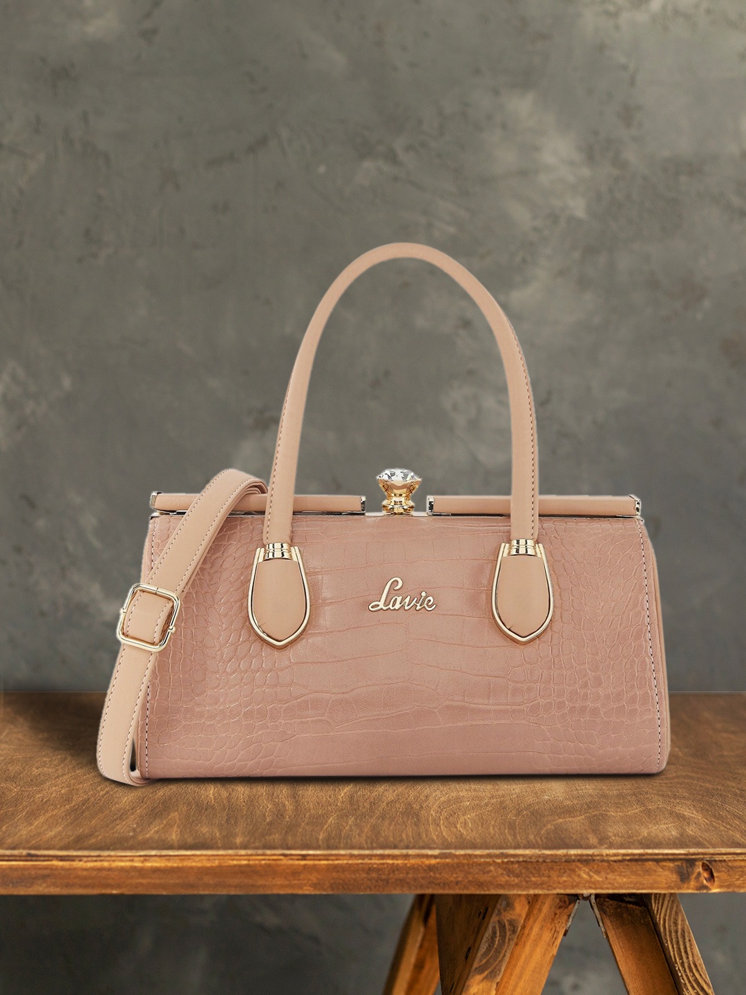 

Lavie Pink Animal Textured DAZZLE FRAME Structured Handheld Bag