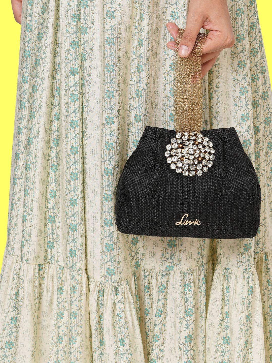 

Lavie Tiana Women Black Embellished Potli Clutch