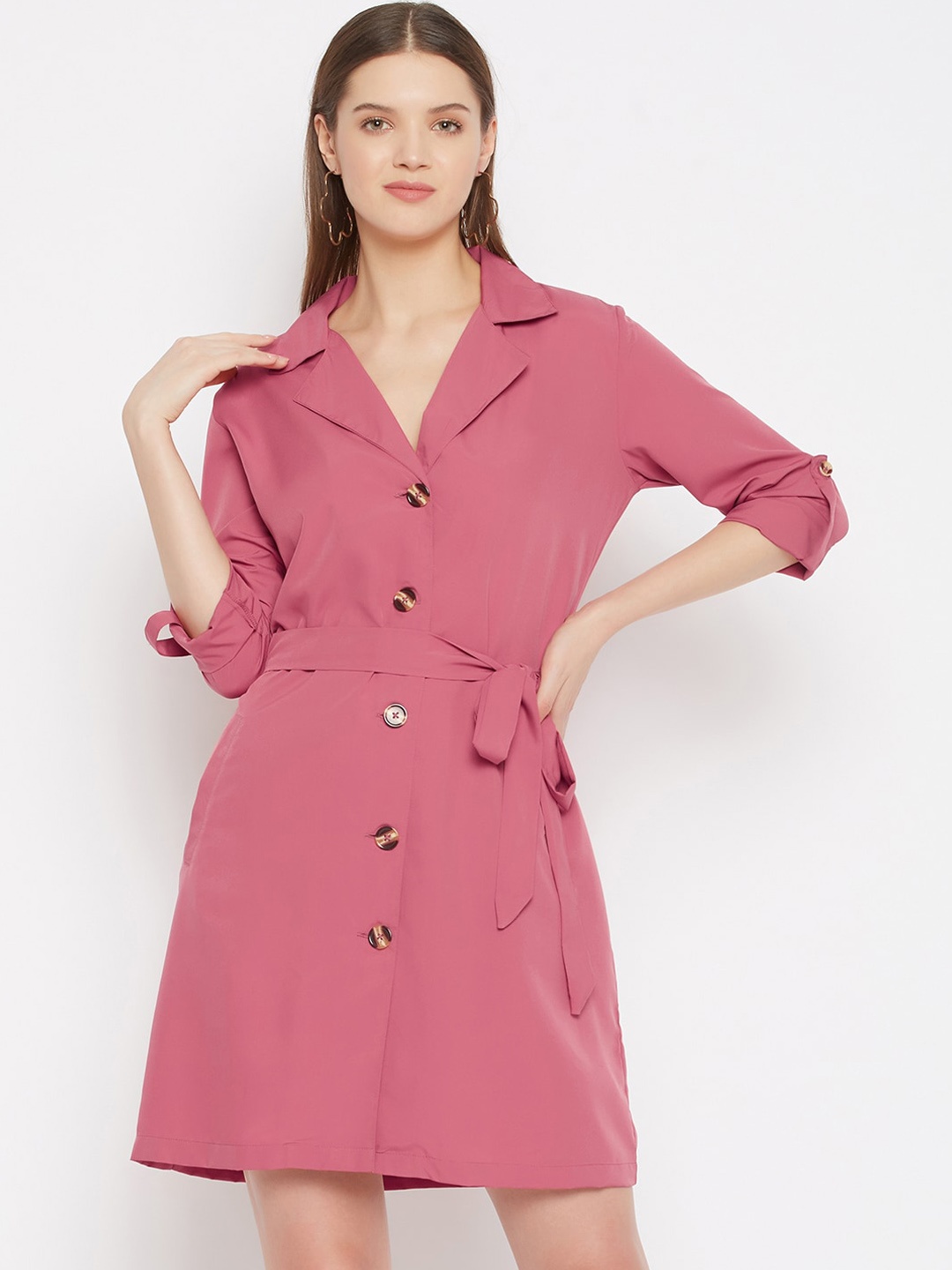 

Color Cocktail Pink Crepe Shirt Dress