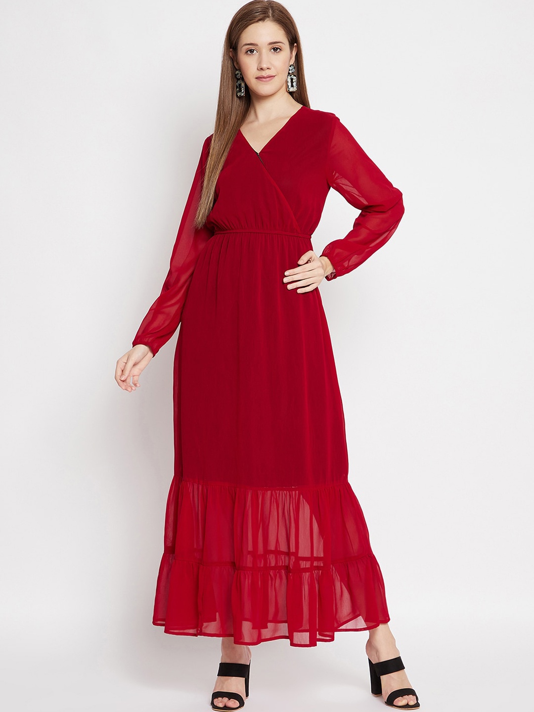

Color Cocktail Maroon Georgette Maxi Dress