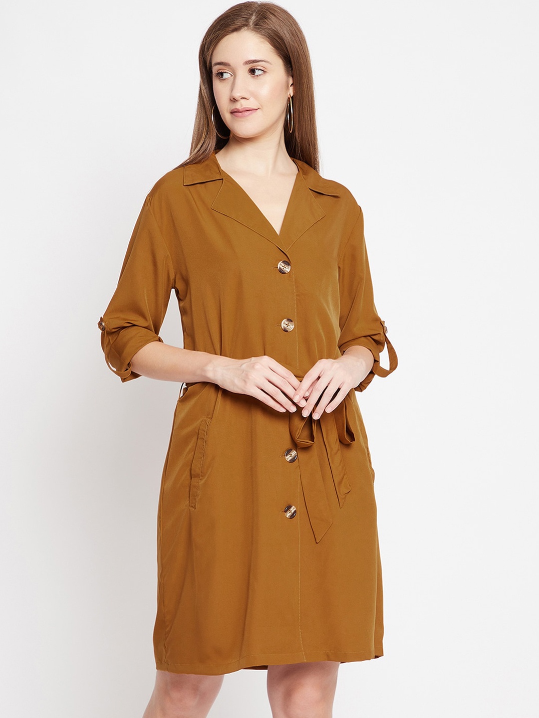 

Color Cocktail Khaki Crepe Shirt Dress