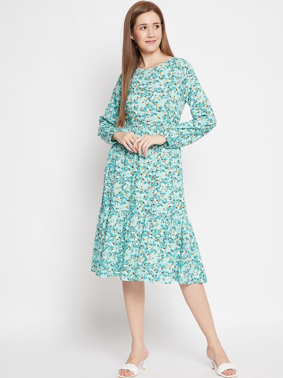 

Color Cocktail Blue Floral Midi Dress