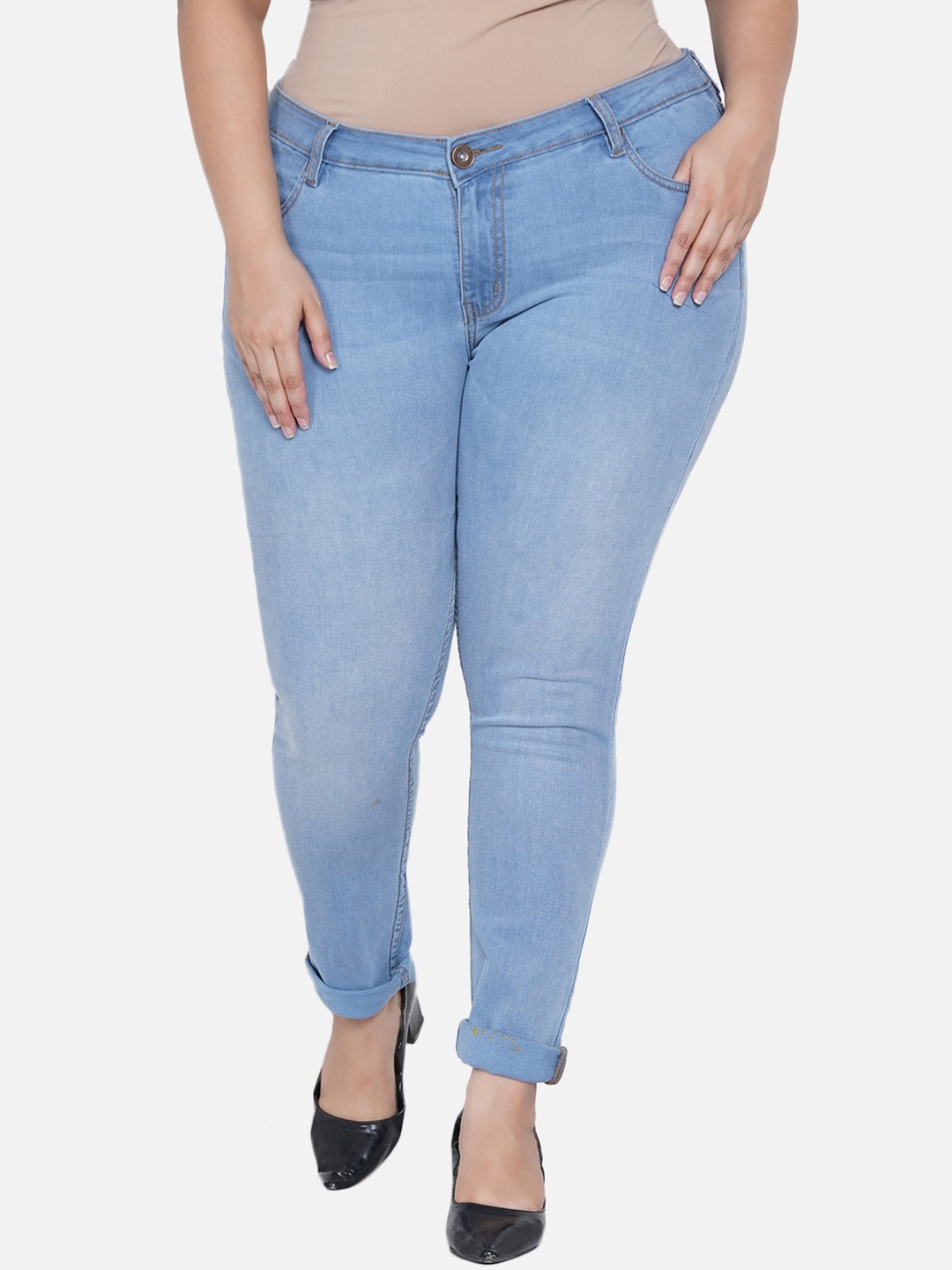 

Kiaahvi by JOHN PRIDE Women Blue Skinny Fit Light Fade Stretchable Jeans