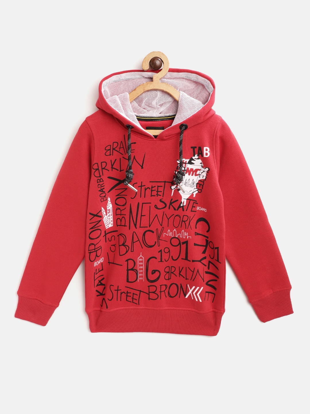 

TAB91 Boys Red & Black Printed Hooded Sweatshirt