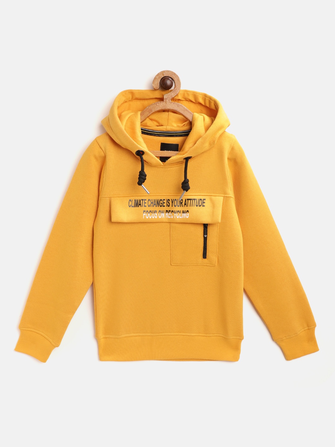 

TAB91 Boys Mustard Yellow & Black Printed Detail Hooded Sweatshirt