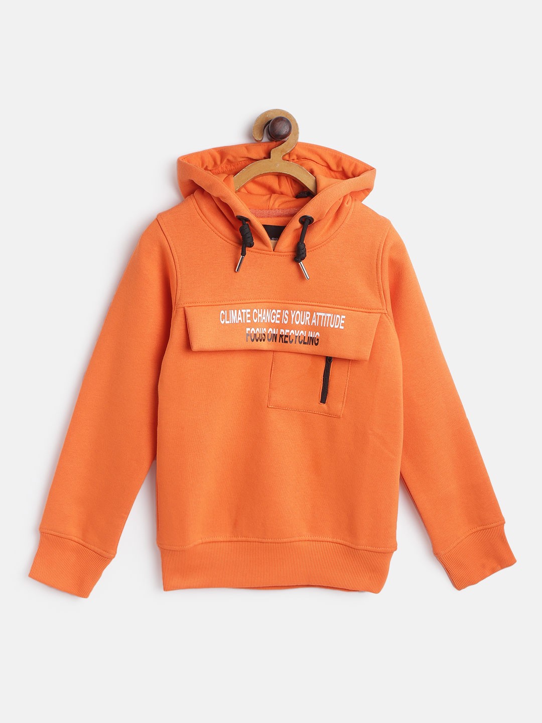 

TAB91 Boys Orange Solid Hooded Sweatshirt with Printed Detail