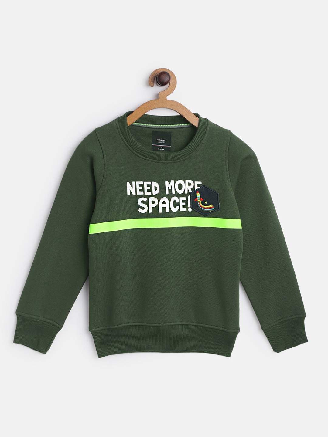 

TAB91 Boys Olive Green & White Typography Printed Sweatshirt